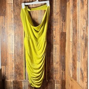 AKIRA Lime Green Cowl Neck Ruched Mini Dress – Size Large